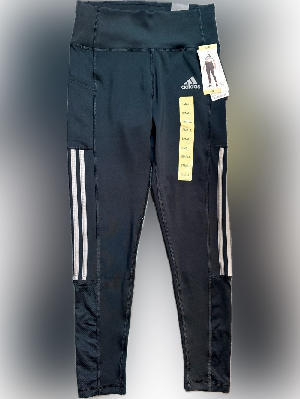 Black Adidas Athletic Leggings with Silver Stripes